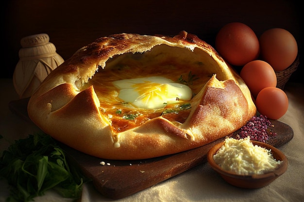 Plat de Khachapuri avec œuf AI généré