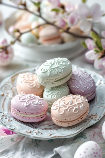 Un plat de macarons sur la table