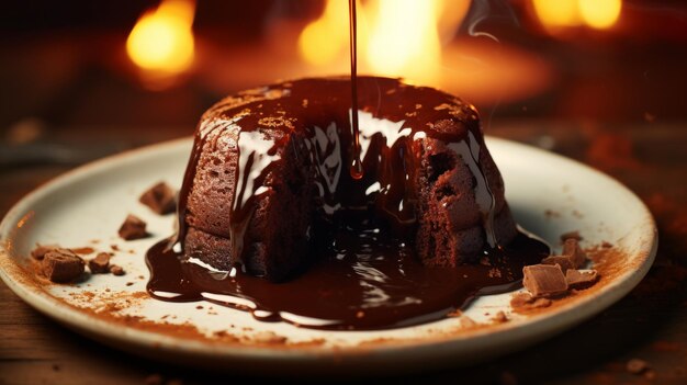 Photo un plat avec un morceau de gâteau au chocolat