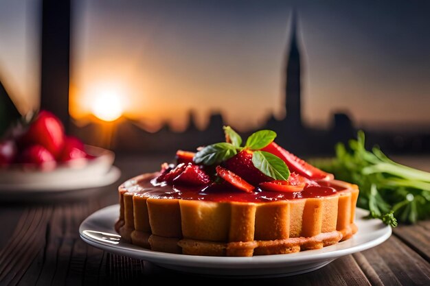 un plat de nourriture avec des fraises et un plat de fraises dessus