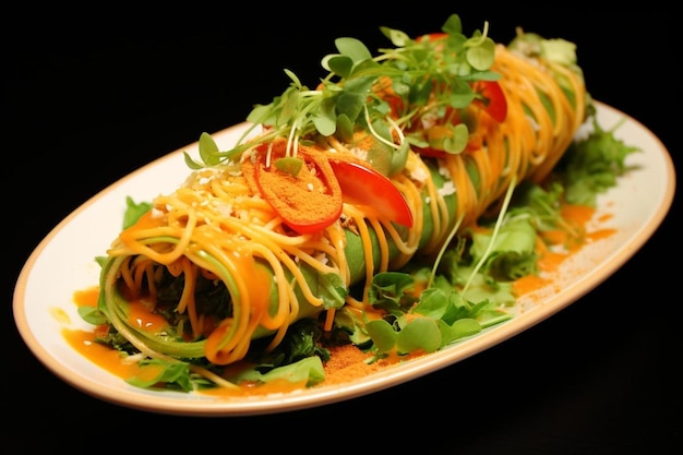 Photo un plat de nourriture avec un plat de spaghettis et de légumes