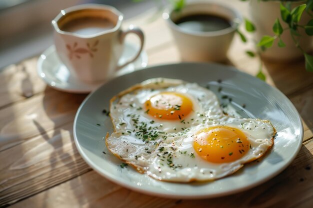 Un plat d'œufs frits et une tasse de café IA générative