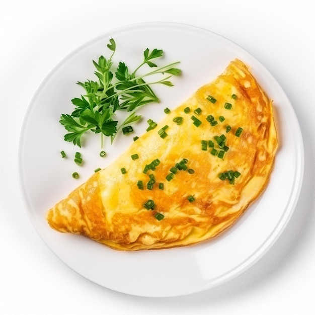 Photo un plat avec une omelette et un brindille de persil