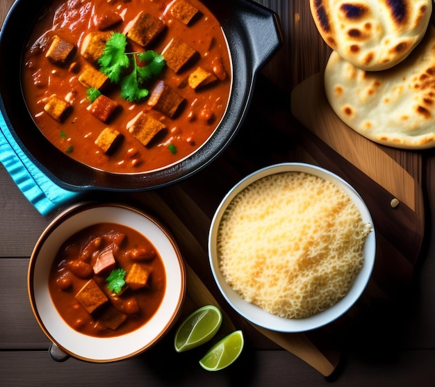 Plat de petit-déjeuner populaire Naan et curry de boeuf au piment. servi en assiette ou plateau bio au Kerala, So