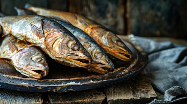 Un plat de poisson séché sur la table