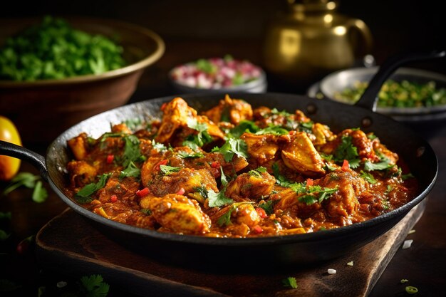 Un plat de poulet avec un côté de légumes