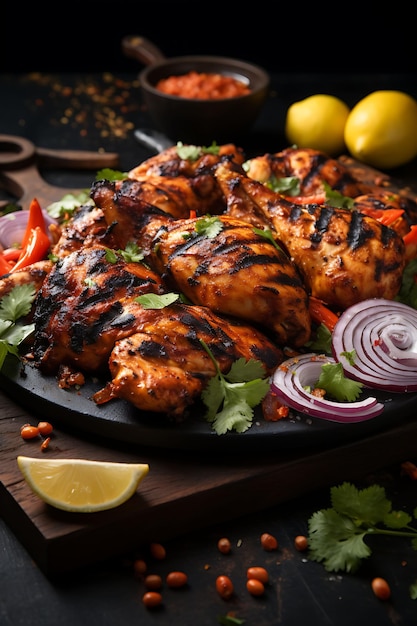Plat de poulet tandoori avec poulet grillé Tandoor Flames Fi Inde Présentation de la culture culinaire Site Web