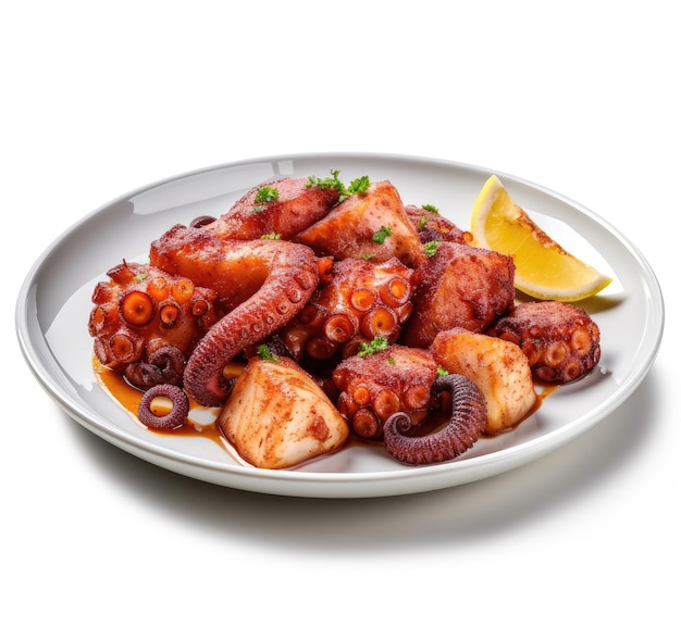 Plat de Pulpo a la gallego sur fond blanc