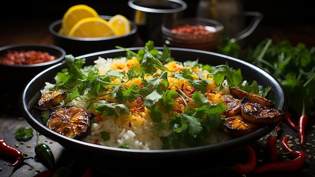 un plat de riz avec du citron et de l'ananas