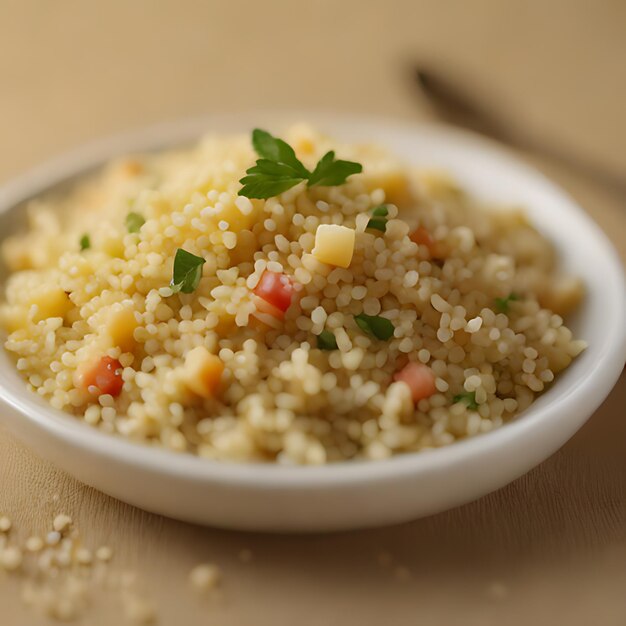 un plat de riz avec un petit bol de persil sur le côté