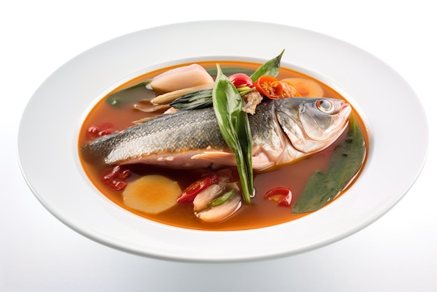 Plat de soupe aigre Sinigang à base de poisson tamarin tomates oignons AI plat philippin génératif