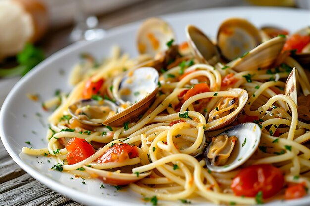 Un plat de spaghettis et de palourdes à la maison