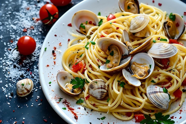 Un plat de spaghettis et de palourdes à la maison