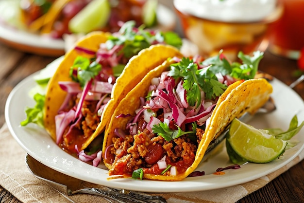 Photo un plat avec des tacos près d'une serviette brune