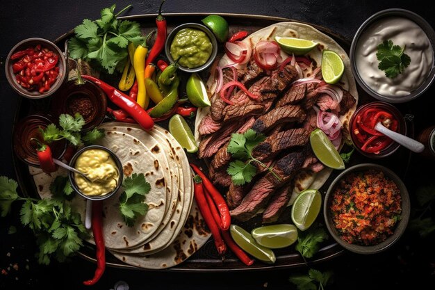 Un plat de tacos de rue mexicains avec de la carne asada