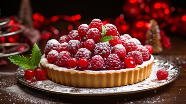 Photo un plat de tarte aux framboises de noël