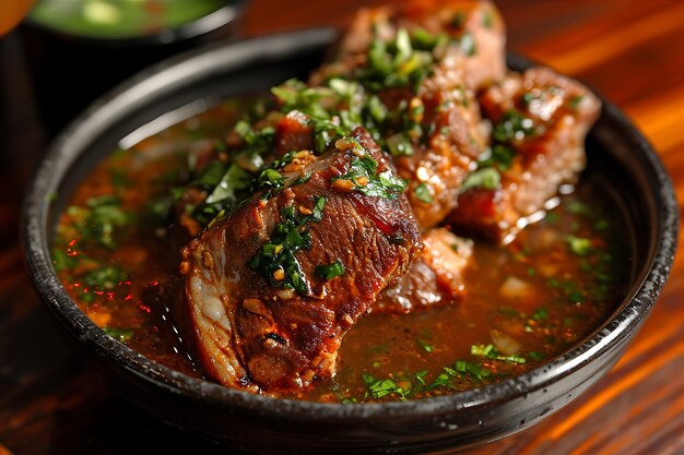 Photo un plat tentant de soupe de viande et de salsa