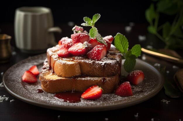 Un plat de toast français surplombé de fraises