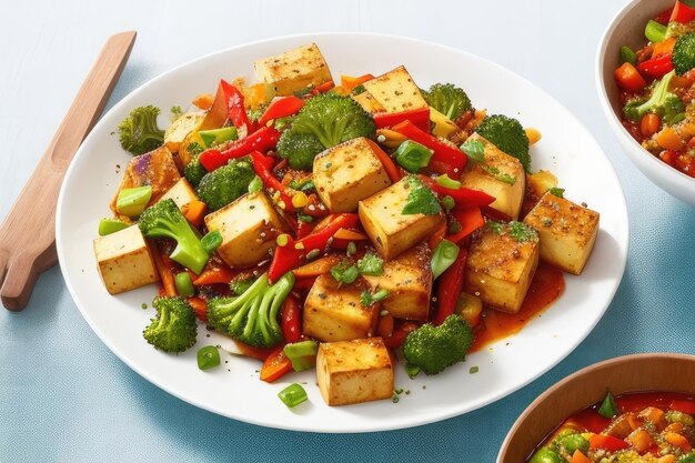 Photo un plat d'un tofu alléchant