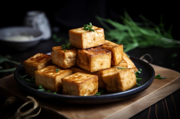 Un plat de tofu frit un plat végétalien sain un délicieux fromage rôti générer ai