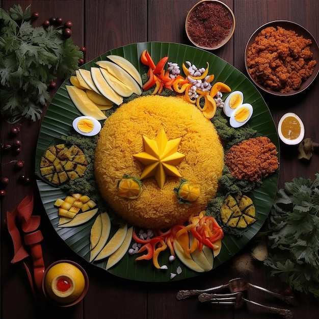 Plat traditionnel classique indonésien Tumpeng Nasi kuning