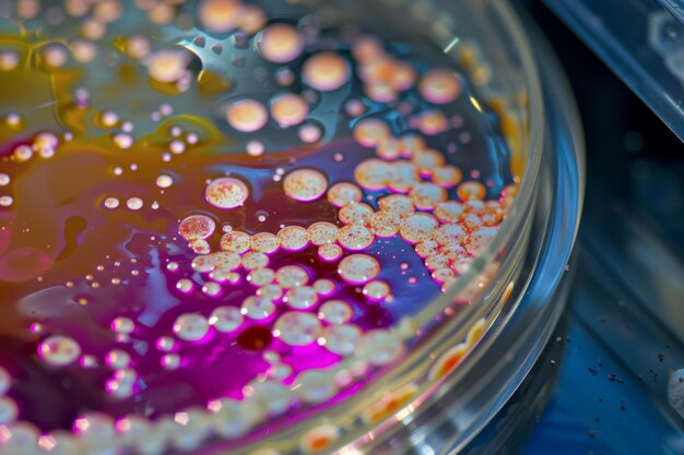 Un plat en verre avec une substance violette rose en lui