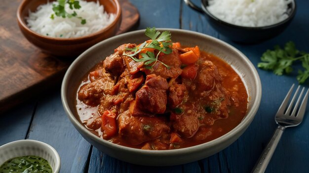 Photo plat de viande de style indien ou de mouton ou gosht masala ou agneau rogan josh servi dans un bol foc sélectif