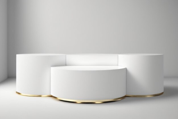 Plate-forme d'affichage de produit de piédestal de podium de cylindre blanc avec le fond blanc de couleur
