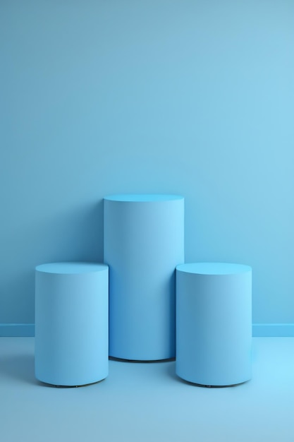 plate-forme d'affichage de produit de piédestal de podium de cylindre bleu pour le fond de placement de produit