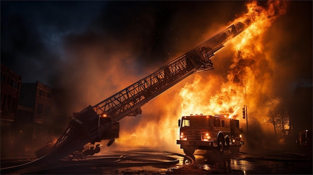 Une plate-forme pétrolière en feu la nuit avec de la fumée et du feu Concept de catastrophe