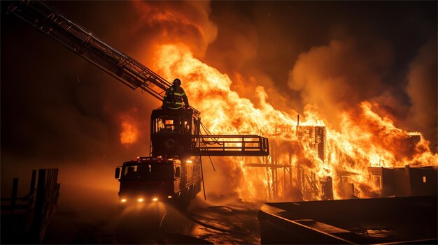 Une plate-forme pétrolière en feu la nuit avec de la fumée et du feu Concept de catastrophe