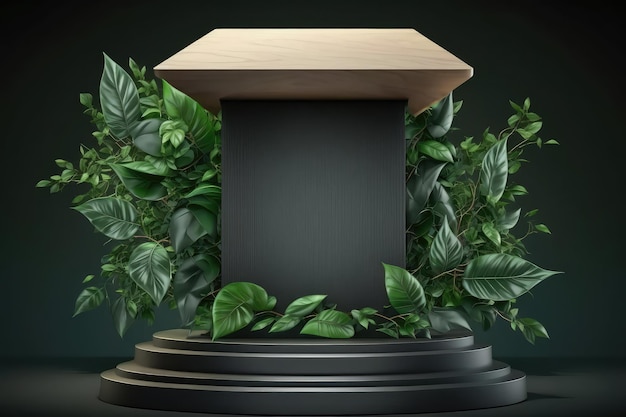 plate-forme de piédestal 3D respectueuse de l'environnement avec des feuilles vertes naturelles