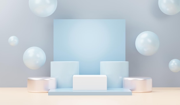 Plate-forme de podium d'affichage abstrait de rendu 3d pour la présentation et la publicité de produits Toile de fond de scène minimale avec un design épuré Piédestal vacant pour maquette Scène vide avec des couleurs pastel pour les cosmétiques