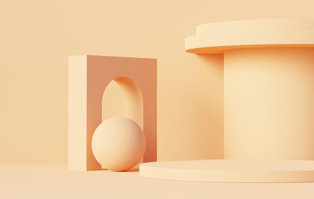 Plate-forme de podium d'affichage abstrait de rendu 3d pour la présentation et la publicité de produits Toile de fond de scène minimale avec un design épuré Piédestal vacant pour maquette Scène vide avec des couleurs pastel pour les cosmétiques