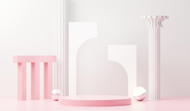 Plate-forme de podium d'affichage abstraite de rendu 3d pour la présentation et la publicité de produits Toile de fond de scène minimale avec un design épuré Piédestal vacant pour maquette Scène vide avec des couleurs pastel pour les cosmétiques