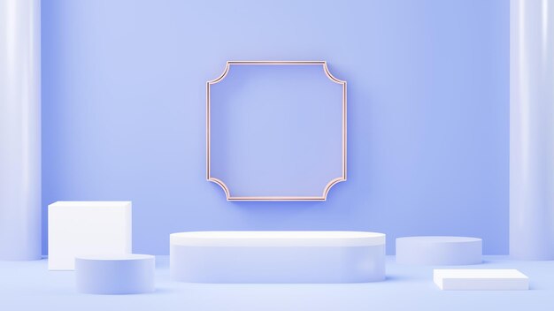 Plate-forme de podium d'affichage abstraite de rendu 3d pour la présentation et la publicité de produits Toile de fond de scène minimale avec un design épuré Piédestal vacant pour maquette Scène vide avec des couleurs pastel pour les cosmétiques