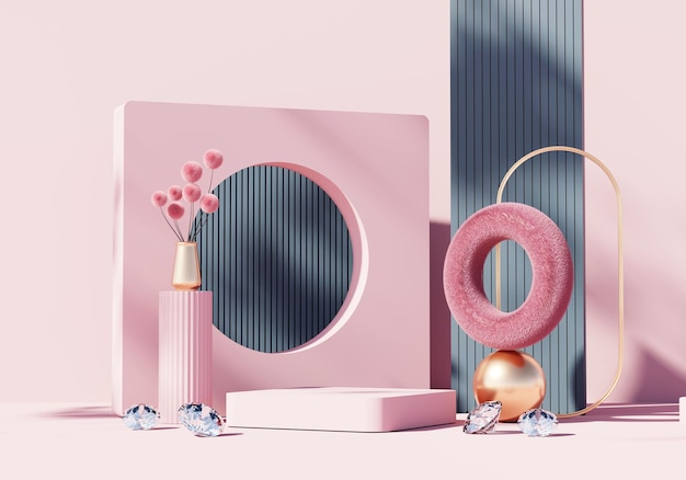 Plate-forme de podium moderne minimale exotique abstraite pour la publicité de présentation de vitrine d'affichage de produit avec le rendu 3D de décorations