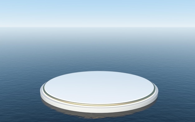 Plate-forme ronde flottant sur la surface de l'eau rendu 3d