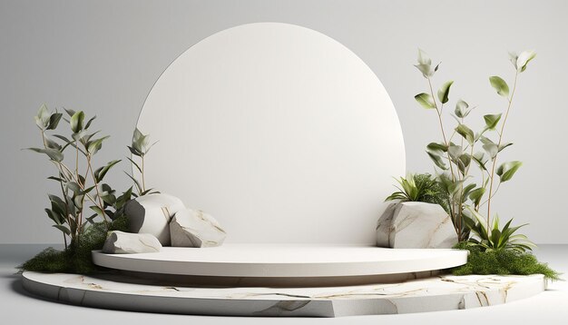 Plate-forme de studio de placement cosmétique de plates-formes de podium d'affichage de produit de nature de pierre blanche 3D