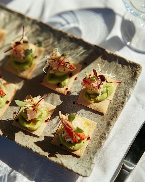 un plateau d'apéritifs avec un tissu blanc dessus