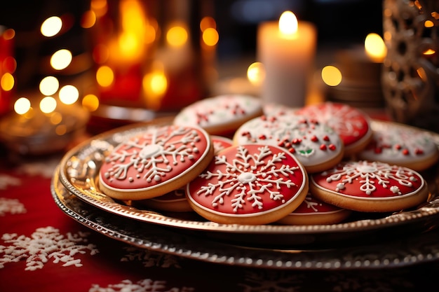 Un plateau de biscuits au sucre de Noël finement décorés de motifs festifs