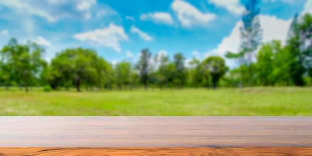 Plateau en bois avec la nature du parc verdoyant arrière-plan flou pour les produits ou l&#39;affichage de montage