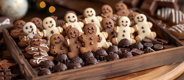 Un plateau en bois rempli de biscuits variés