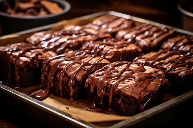 Un plateau de brownies au chocolat