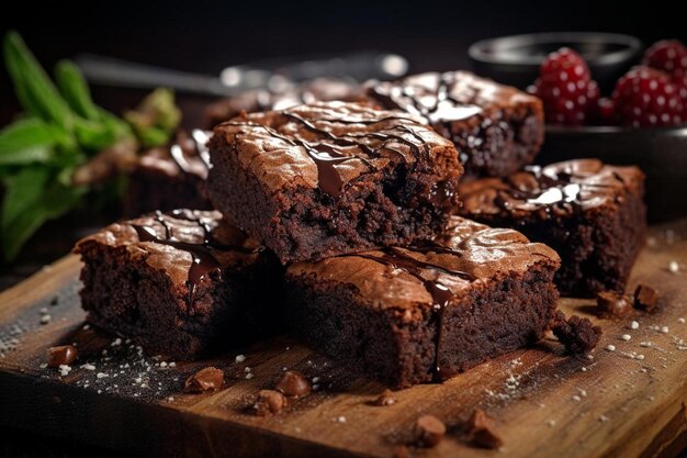 un plateau de brownies avec des baies et des fraises dessus.