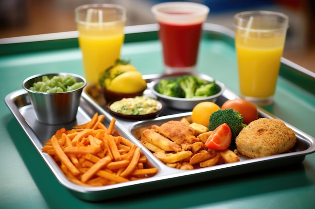 Photo un plateau de cantine scolaire avec des aliments sains