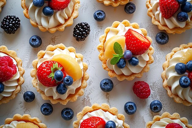 Plateau de dessert assorti de fruits et de baies à l'arrière-plan