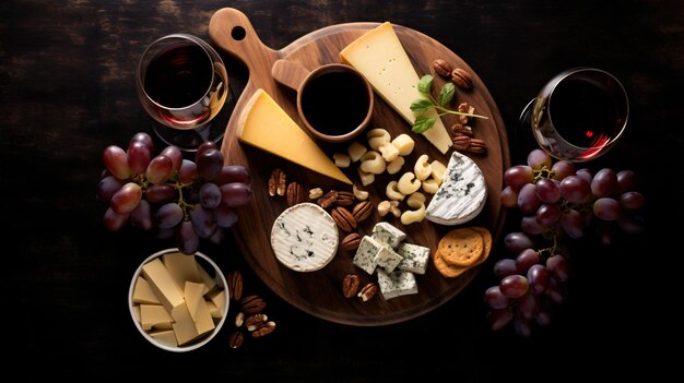 Plateau de fromage et vin fromage artisanal préparé frais