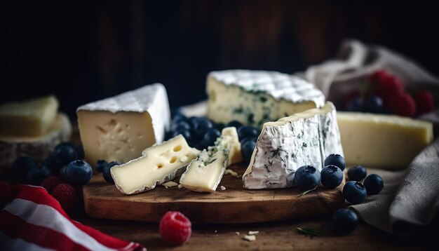 Plateau de fromages gourmands aux variations françaises et fraîcheur générée par IA