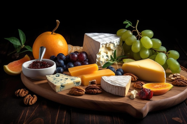 Plateau de fromages avec une variété de fromages Generative AI